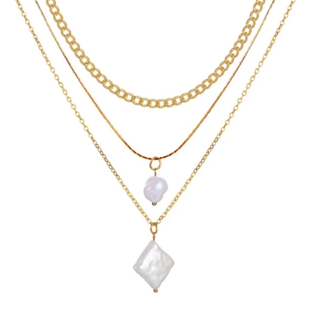 3/$12 NIP Elegant Gold Layered Faux [Pearl Like] Stone Necklace Set - Picture 2 of 5